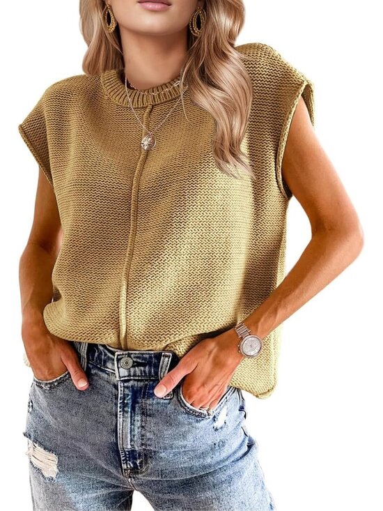 Sweaters - Women's Khaki Summer Tops Western Boho Sweater Vest Fashion Trendy Casual Outfit